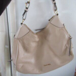 Calvin Klein Pebble Leather shoulder bag Tan/beige color hobo